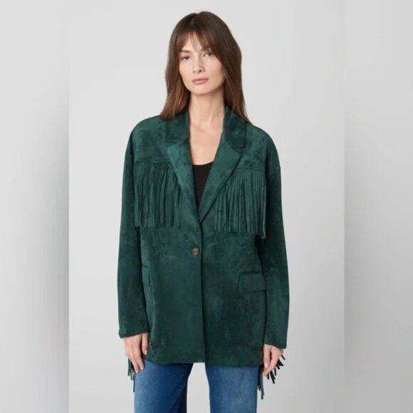 NWT Blanc NYC Faux Suede Fringe 'Deep Dive' Green Blazer Jacket Size Medium - Picture 4 of 6